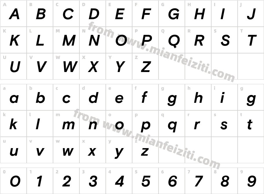 Basis Grotesque Bold Italic字体映射图