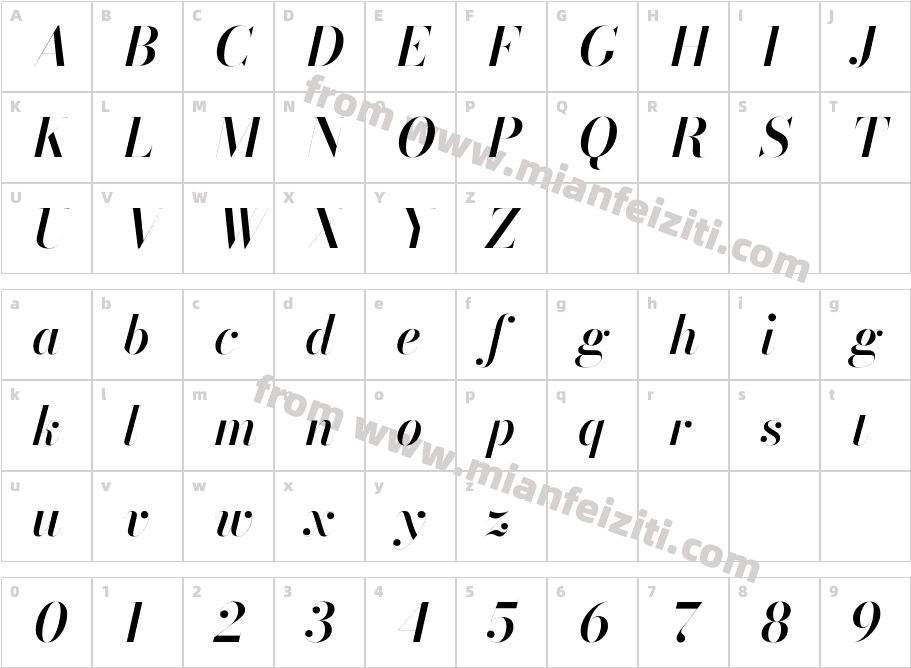 Bodoni Moda 96pt Medium Italic字体映射图