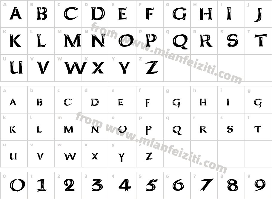 Kelt Caps Freehand字体映射图