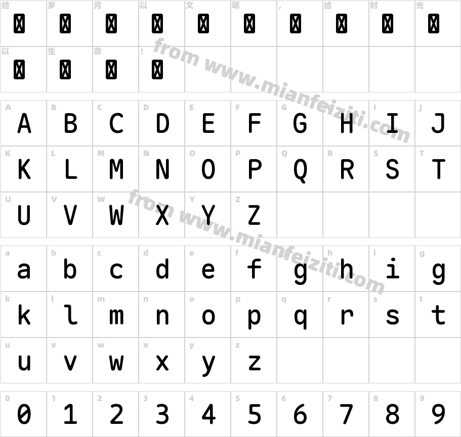 Maple Mono Normal NF Medium字体映射图