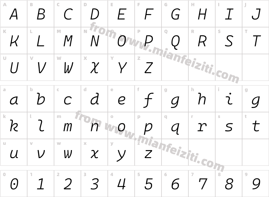 Cascadia Code Light Italic字体映射图