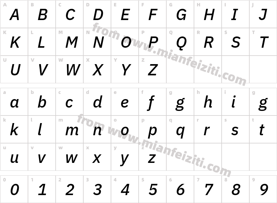 IBM Plex Sans Medm Italic字体映射图
