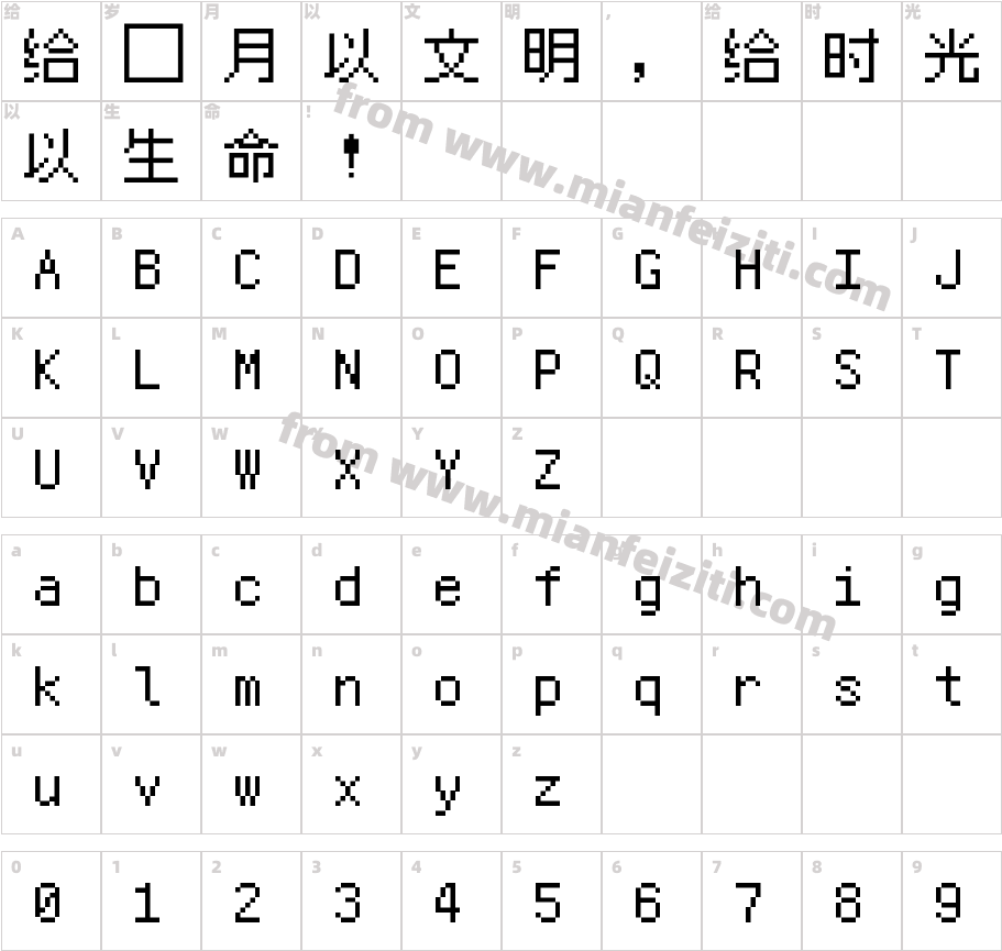 Ark Pixel 12px Monospaced ja Regular字体映射图