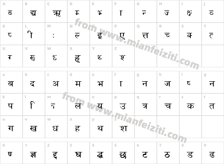 Lakshmi Regular字体映射图