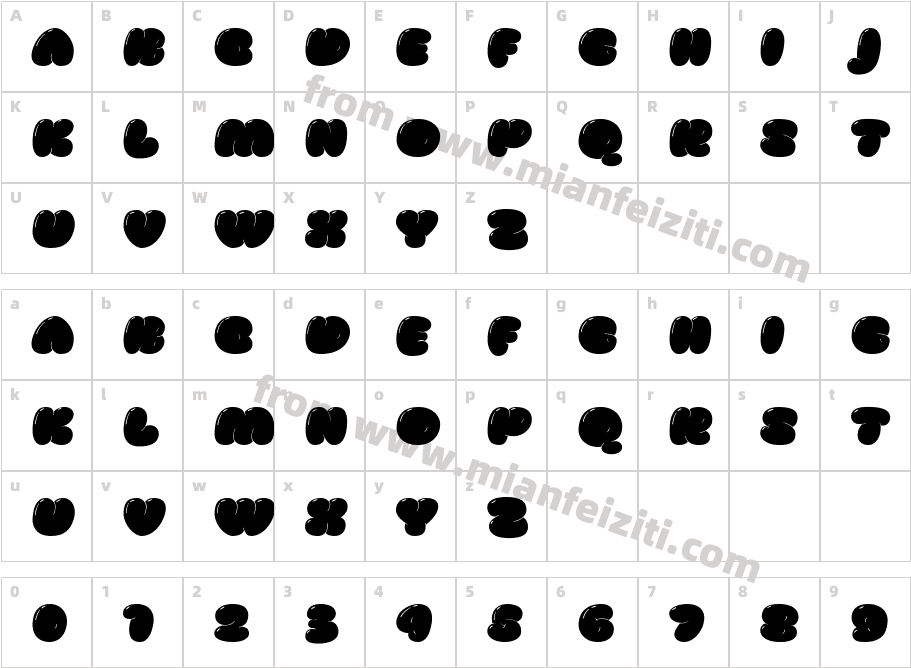 Pluffy Loon Regular字体映射图