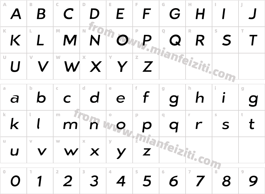 Bluebird Light Extended Oblique Y Bo8字体映射图