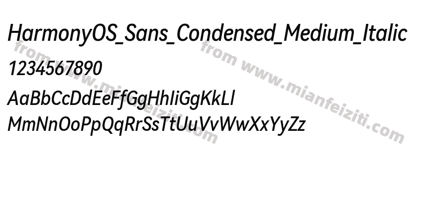 HarmonyOS_Sans_Condensed_Medium_Italic字体预览