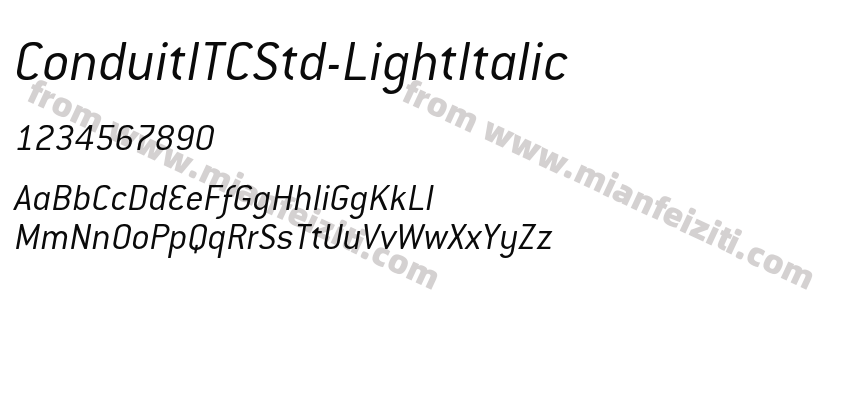 ConduitITCStd-LightItalic字体预览