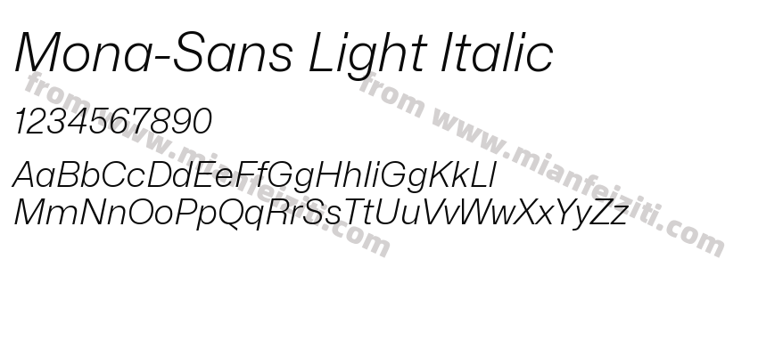 Mona-Sans Light Italic字体预览