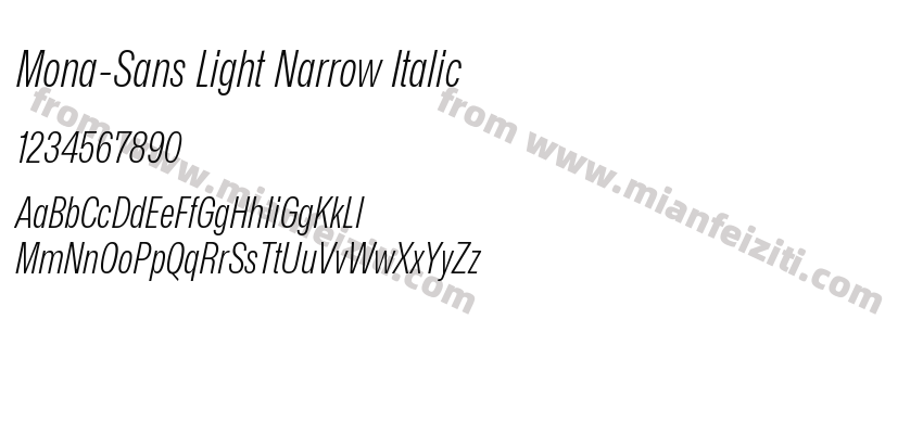 Mona-Sans Light Narrow Italic字体预览