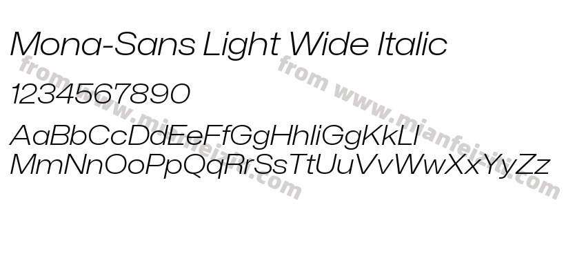 Mona-Sans Light Wide Italic字体预览