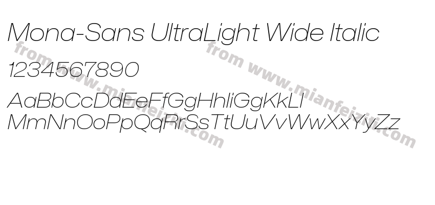 Mona-Sans UltraLight Wide Italic字体预览