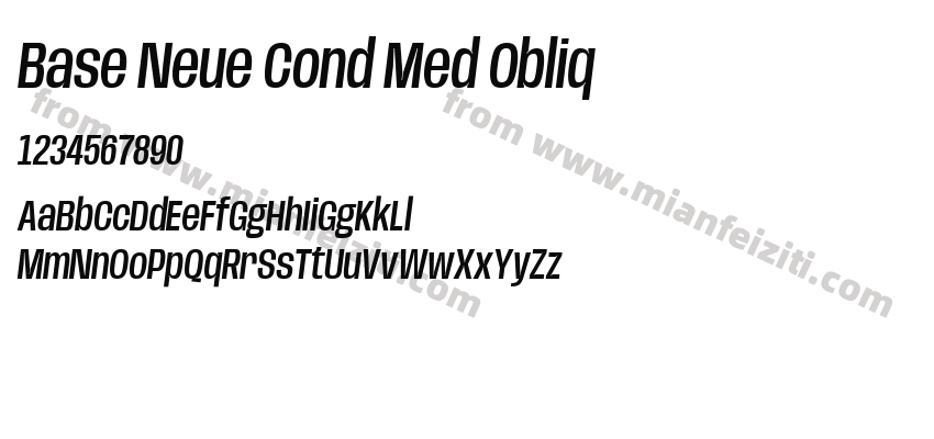 Base Neue Cond Med Obliq字体预览