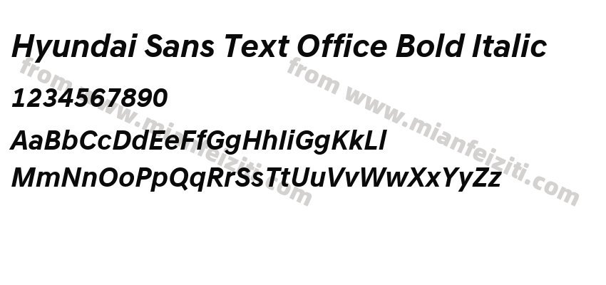 Hyundai Sans Text Office Bold Italic字体预览