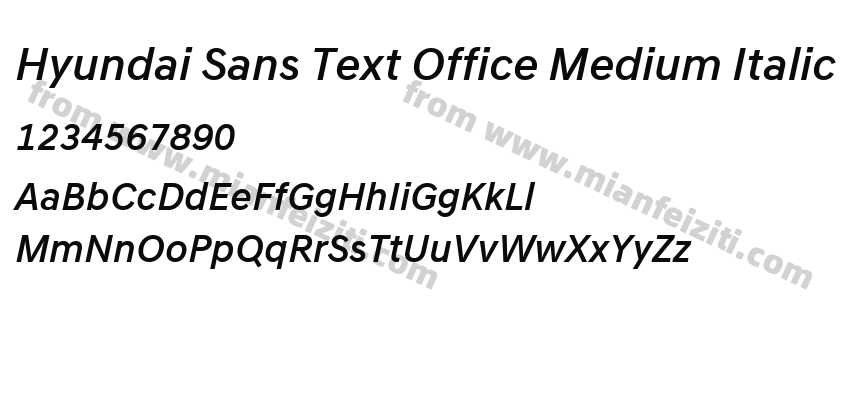Hyundai Sans Text Office Medium Italic字体预览