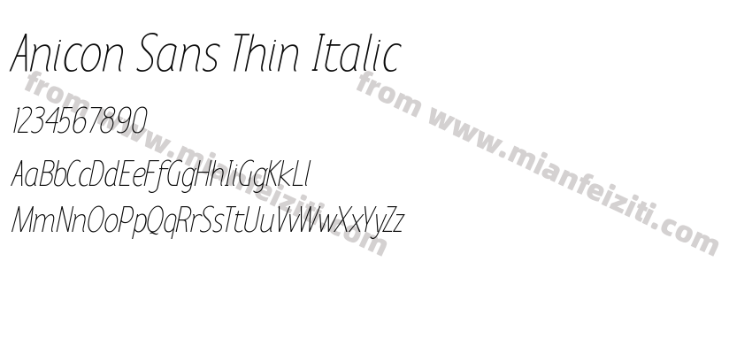 Anicon Sans Thin Italic字体预览