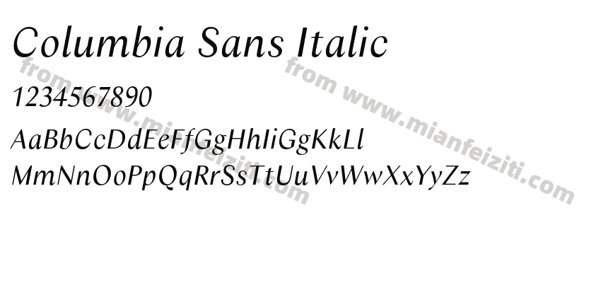 Columbia Sans Italic字体预览