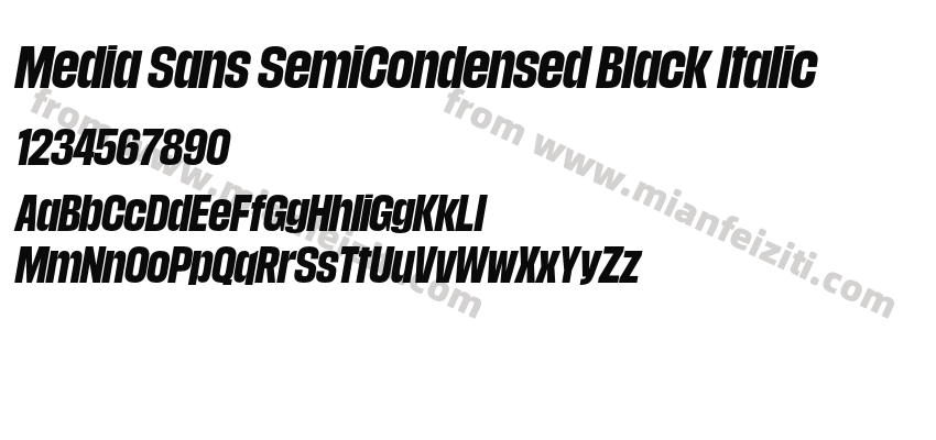 Media Sans SemiCondensed Black Italic字体预览