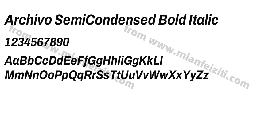 Archivo SemiCondensed Bold Italic字体预览