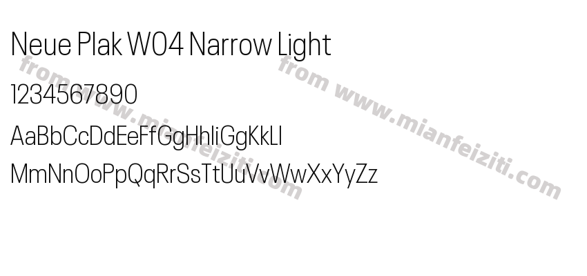 Neue Plak W04 Narrow Light字体预览