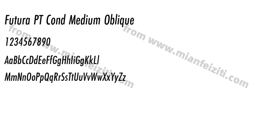 Futura PT Cond Medium Oblique字体预览
