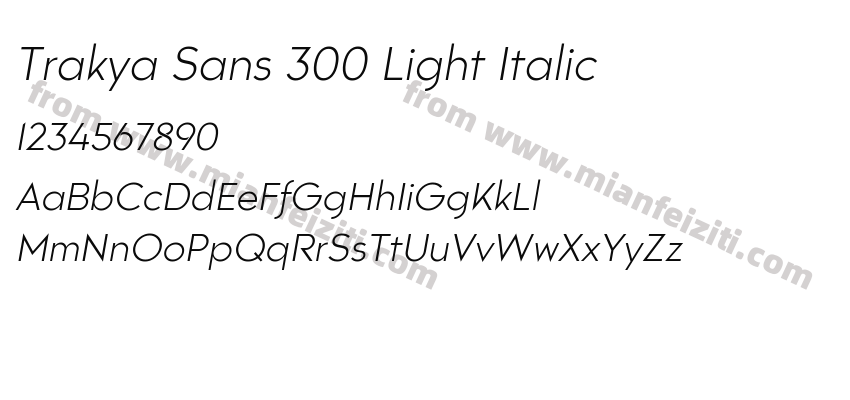 Trakya Sans 300 Light Italic字体预览