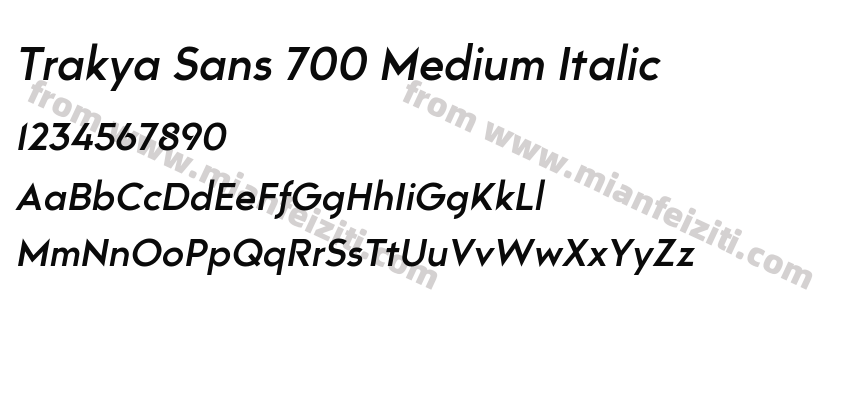 Trakya Sans 700 Medium Italic字体预览