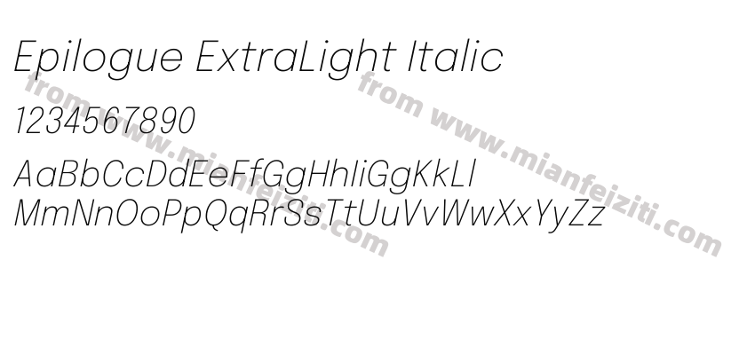 Epilogue ExtraLight Italic字体预览