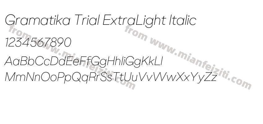 Gramatika Trial ExtraLight Italic字体预览