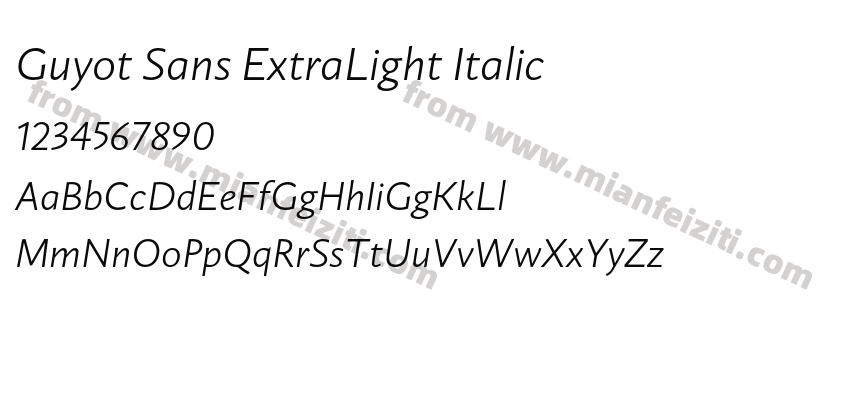 Guyot Sans ExtraLight Italic字体预览