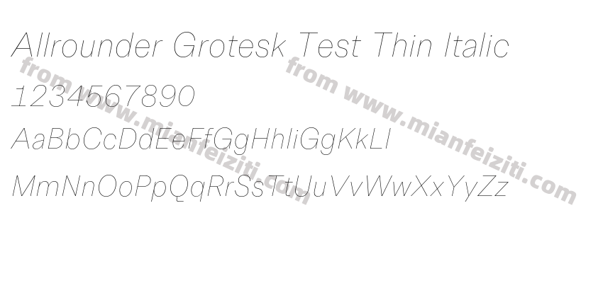 Allrounder Grotesk Test Thin Italic字体预览