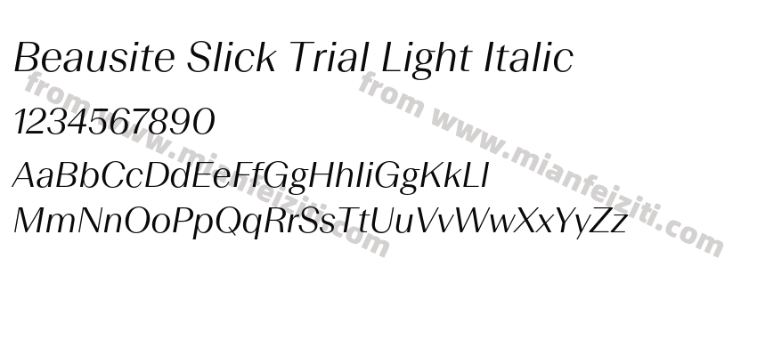 Beausite Slick Trial Light Italic字体预览
