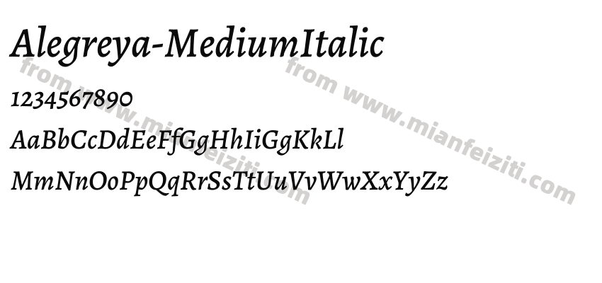 Alegreya-MediumItalic字体预览