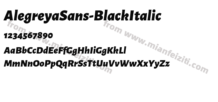 AlegreyaSans-BlackItalic字体预览