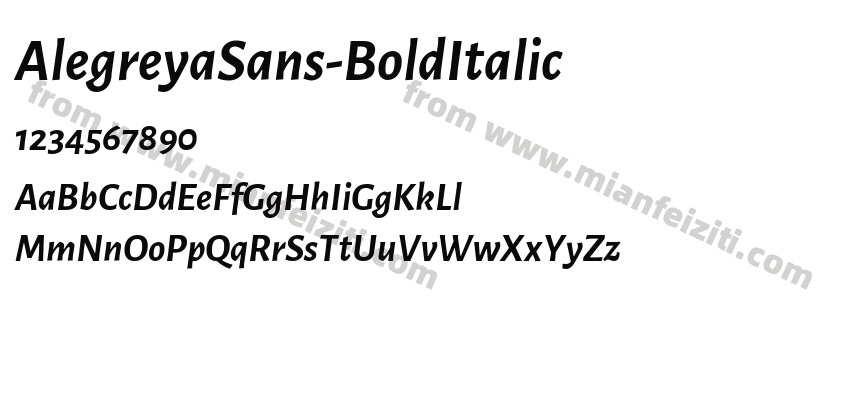 AlegreyaSans-BoldItalic字体预览
