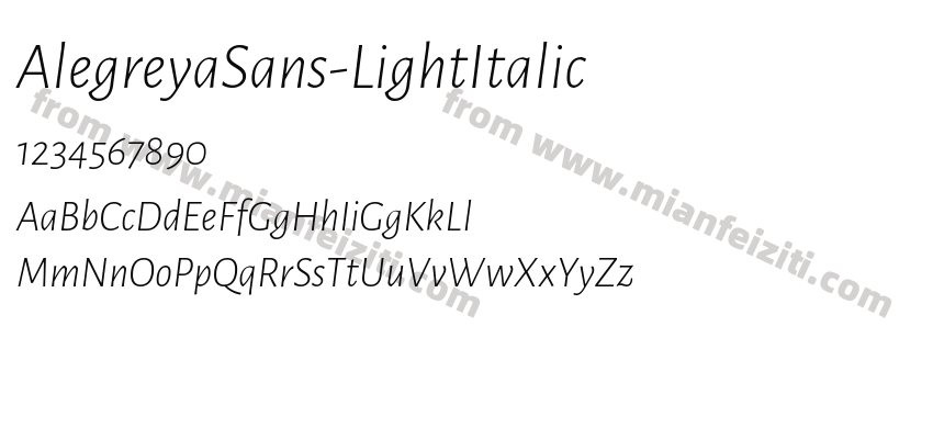 AlegreyaSans-LightItalic字体预览