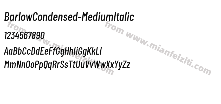 BarlowCondensed-MediumItalic字体预览
