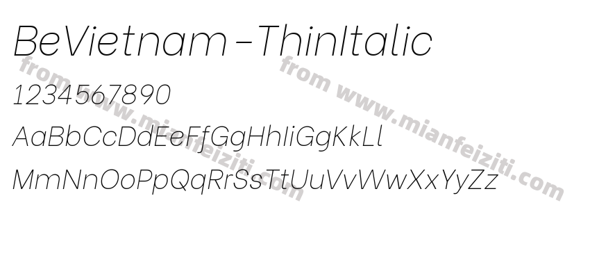 BeVietnam-ThinItalic字体预览